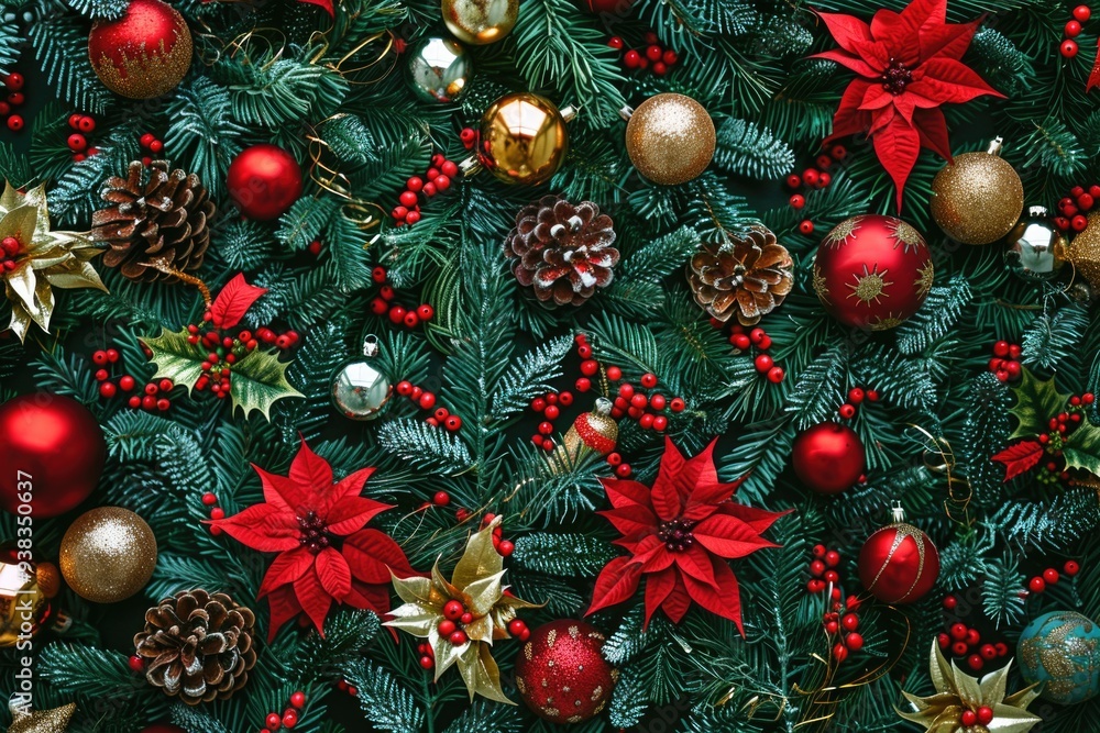 Canvas Prints A detailed view of Christmas tree decorations and ornaments