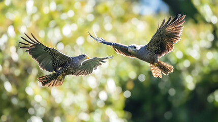 pair of Australian Napperings flying in the air, with motion blur