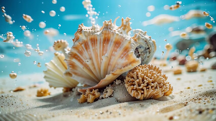 Obraz premium sea shell on blue background