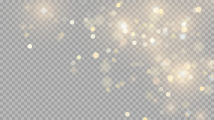 The dust sparks and golden stars shine with special light. Vector sparkles on a transparent background. . Stock royalty free vector illustration. PNG	