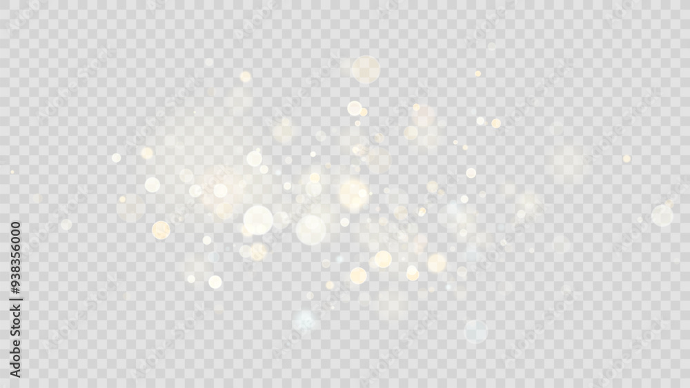 Wall mural the dust sparks and golden stars shine with special light. vector sparkles on a transparent backgrou