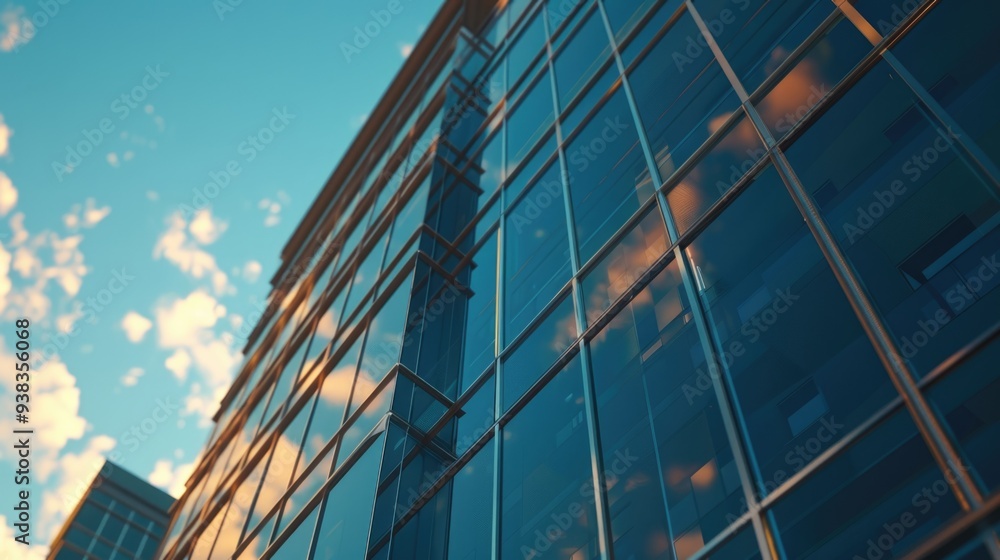Poster A tall building with a clock on its side, suitable for use in cityscape or architecture images