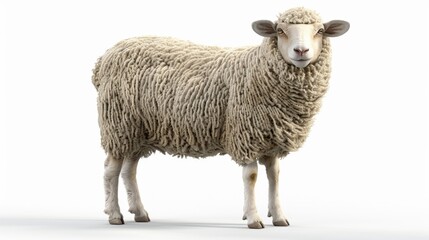 Fototapeta premium A close-up shot of a sheep looking directly at the camera on a white background