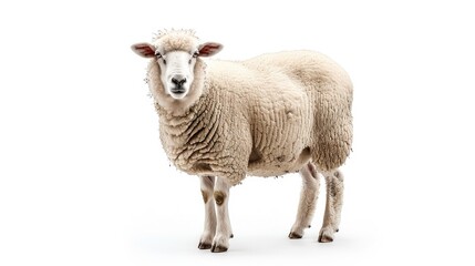 Fototapeta premium A single sheep standing on a clean and simple white background