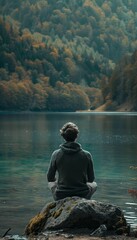 Serene image of individual practicing breathing exercises for mental wellbeing in calm environment