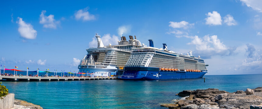 Royal Caribbean cruise liner ships at Coco Cay island is a private cruise line port located in the Bahamas.