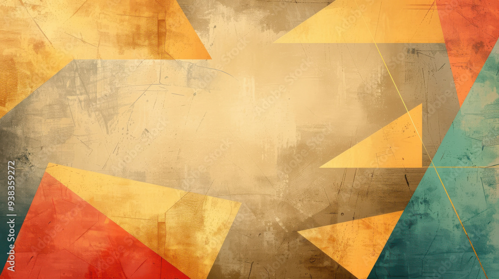 Poster abstract background featuring vibrant triangular shapes and a textured surface, perfect for creative