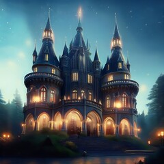 Fototapeta premium Towering Spires Enchanted Palace Illustration