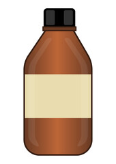 Mockup of cartoon amber glass bottle for medicine, tablets and pills with empty label isolated