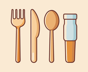 Brown disposable cutlery tableware set stock illustration