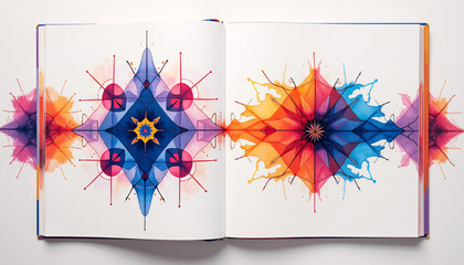 Watercolor book filled with abstract geometric patterns and designs showcasing bright colors and unique artistic interpretations.