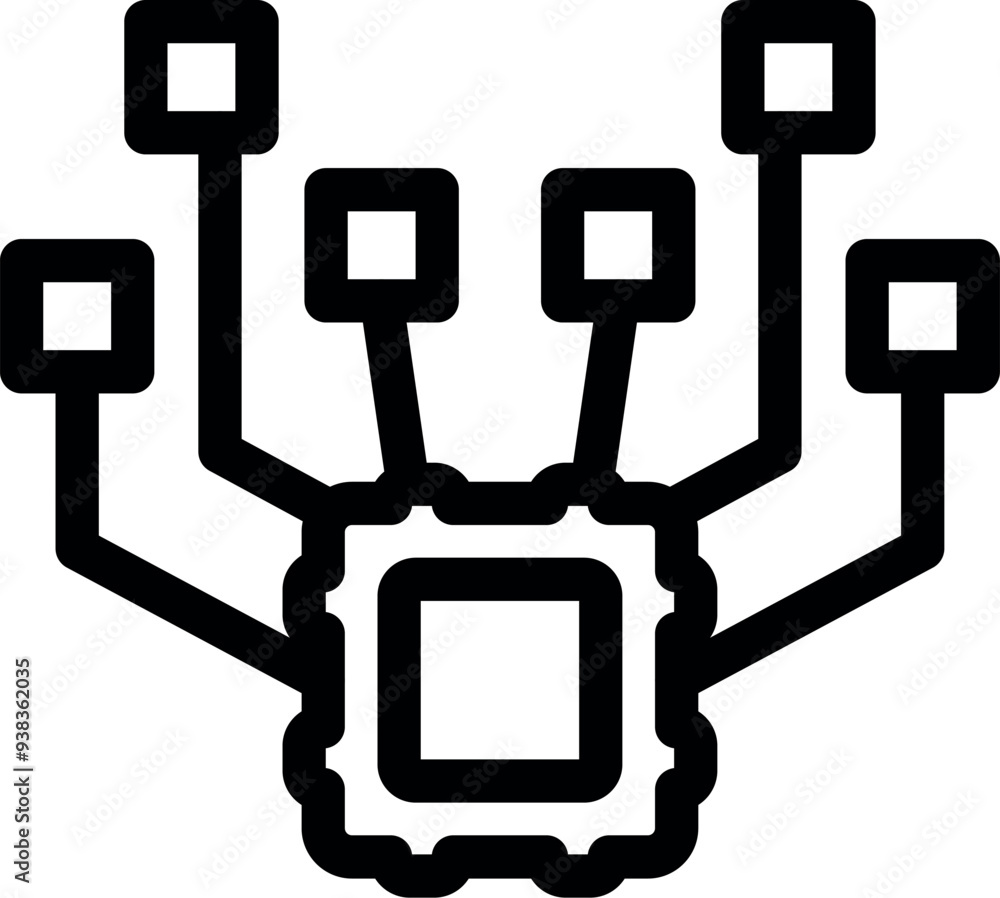 Poster microchip is connecting with multiple nodes, symbolizing data processing and technological advanceme