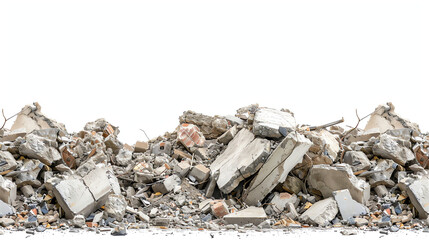 A large pile of broken concrete and rubble.

