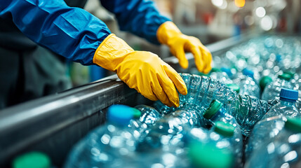 worker wearing bright yellow rubber gloves, emphasizing safety, protection, and hygiene in a professional setting