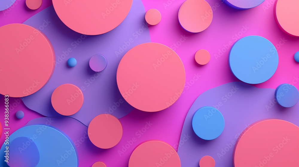 Poster colorful abstract background featuring round shapes in varying sizes and hues on a vibrant purple an