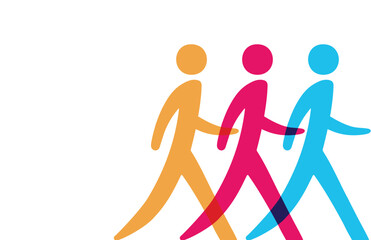 Colorful walking figures logo icon representing teamwork, movement, and diversity.