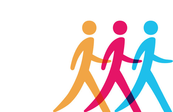 Colorful walking figures logo icon representing teamwork, movement, and diversity.