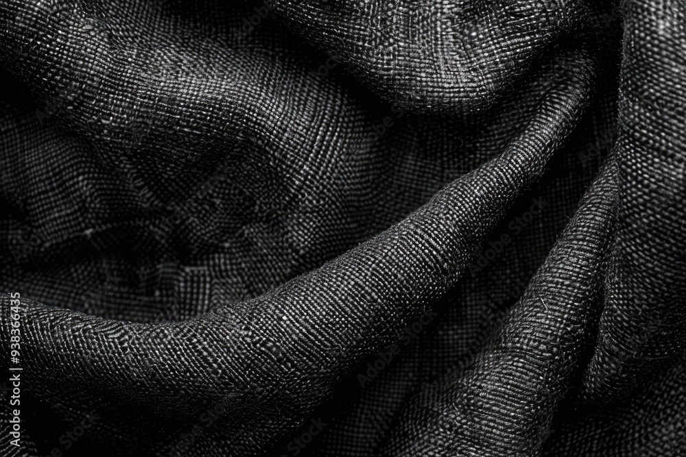 Poster close-up shot of a piece of black fabric with intricate texture and weave