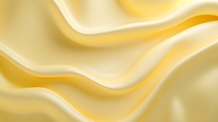 Fototapeta premium A close-up of smooth, flowing yellow satin fabric with elegant waves and soft lighting. 