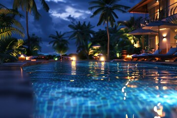Obraz premium A pool with a lot of lights on it, generative ai image