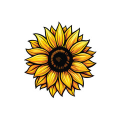 A single sunflower, realistically depicted, with a detailed center and bright yellow petals.