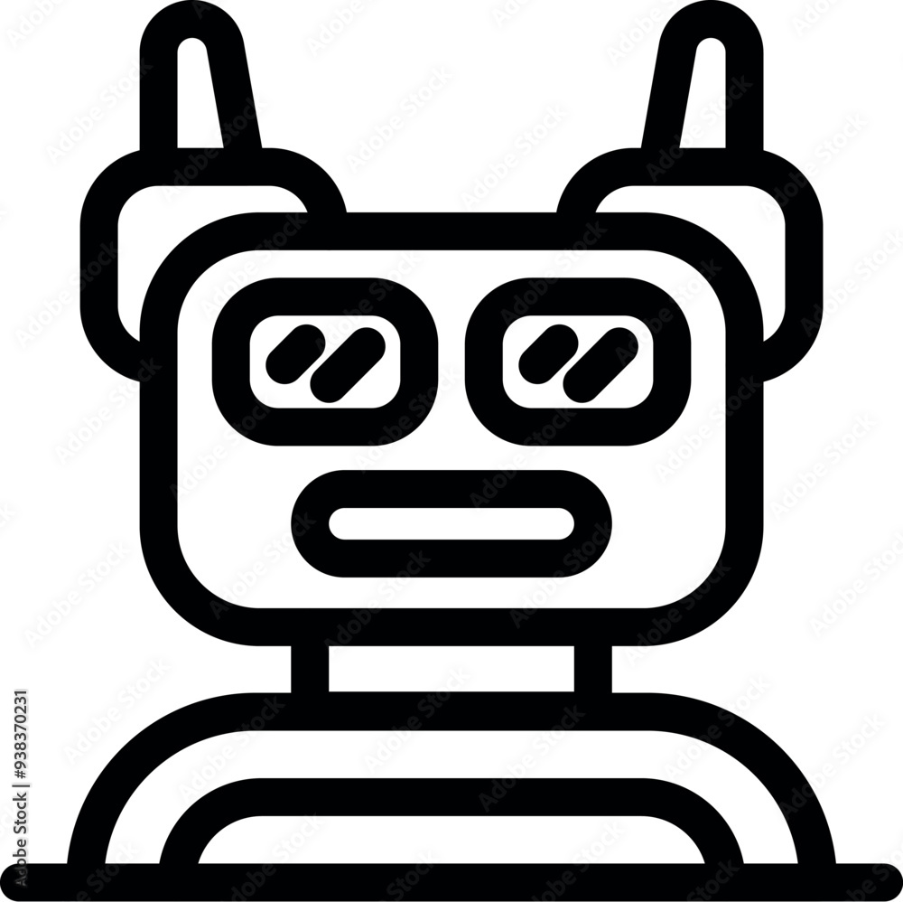 Poster simple icon of a robot chatbot with antennas, expressing itself with facial expressions