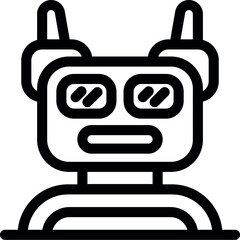 Simple icon of a robot chatbot with antennas, expressing itself with facial expressions