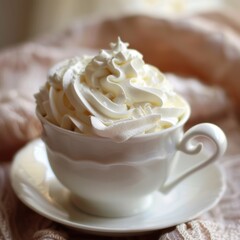 Whipped Cream in a White Teacup