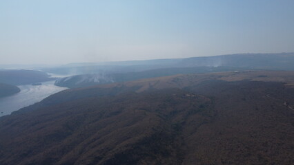Nature's Fury: Drone Footage of Wildfire on Hills and River at São Paulo-Minas Gerais Border