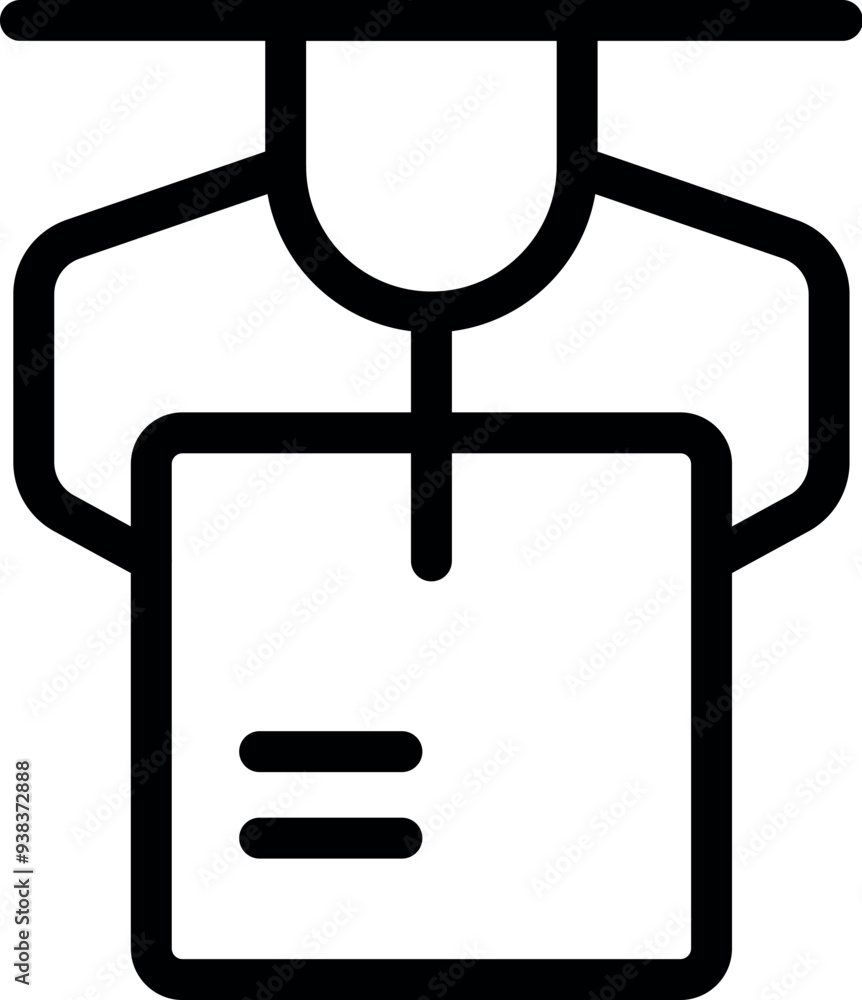 Poster line art icon of a robotic arm holding a cardboard box, representing automation in shipping and logi