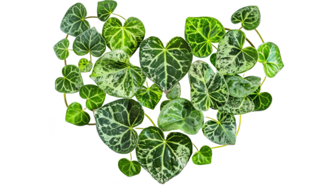 Heart shaped green leaves vine isolated on transparent background