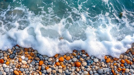 Rocky coast with pebbles and foam