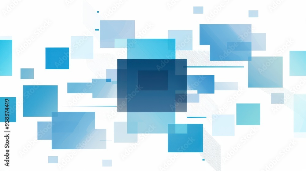Poster collection of abstract blue rectangles of various sizes, with some rectangles partially overlapping 