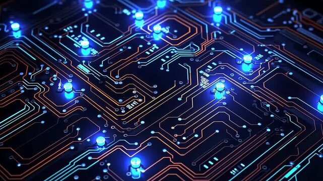 Electronic circuits, blue neon light, Software and Web Developer Programming Code, Binary Abstract Computer Script, Program Developing digital background.