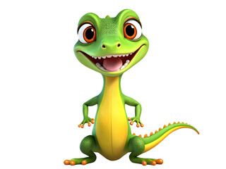 Fototapeta premium Cheerful animated gecko standing confidently on white transparent background, playful character design. Generative AI