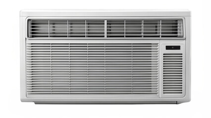 Modern window air conditioner with vented front panel, energy-saving appliance, isolated transparent PNG file