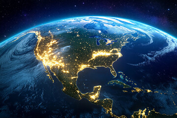 Globe North America:  Planet Earth at night focused on USA and Canada , Earth North America, Globe Canada , Universe,  World Map, Geography