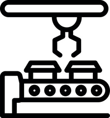 Robotic arm moving boxes on a conveyor belt in a factory, representing industrial automation and efficiency