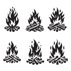 Camp fire Icon Bonfire burning on firewood symbol, Campfire Illustration of campfire vector Icon bundle