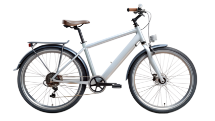 Modern city bicycle with fenders and leather saddle, isolated, transparent PNG file