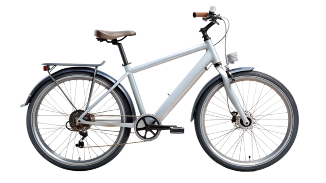 Modern city bicycle with fenders and leather saddle, isolated, transparent PNG file