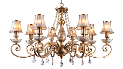 Elegant vintage chandelier with crystal details isolated on transparent PNG file