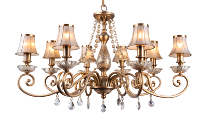 Elegant vintage chandelier with crystal details isolated on transparent PNG file