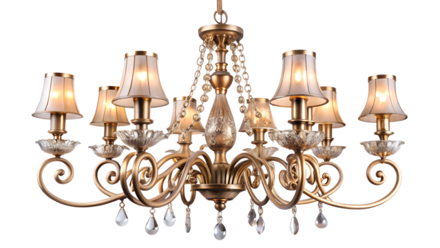 Elegant vintage chandelier with crystal details isolated on transparent PNG file