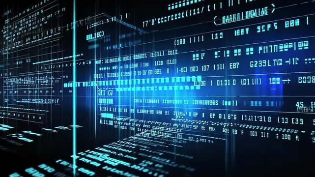 Software and Web Developer Programming Code digital background , Binary Abstract Computer Script, Program Developing blue neon light