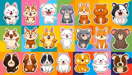 sticker set, different cute cartoon animals