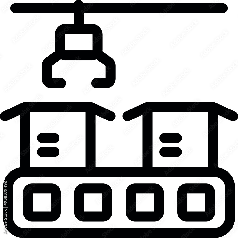 Poster robotic arm is picking up and moving boxes on a conveyor belt in a warehouse, symbolizing automation