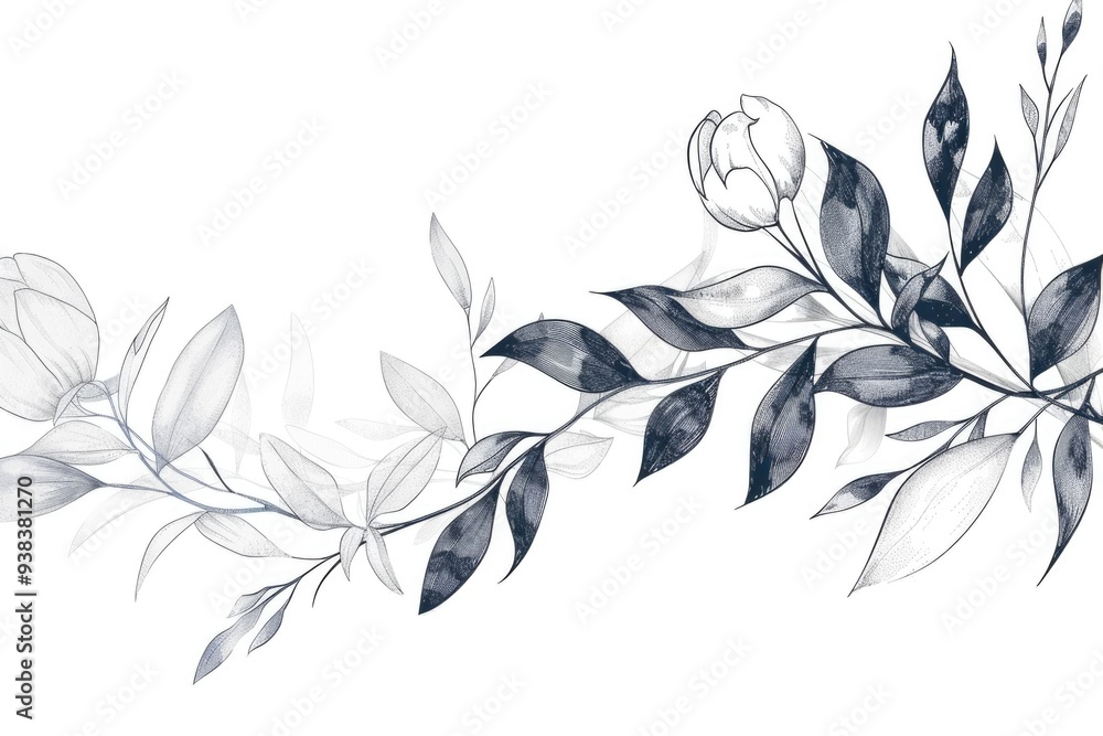 Poster a simple illustration of a tree branch with leaves in monochrome tones