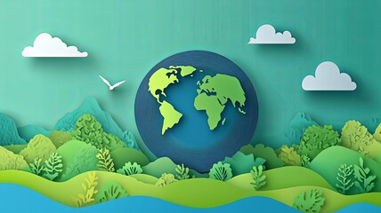 Fototapeta premium World environment and earth day concept, greeting card paper cut art style.Content with vector Application