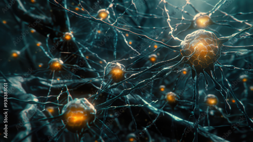 Aufkleber an artistic representation of the nervous system, with led-lit neurons and nerve fibers interconnect